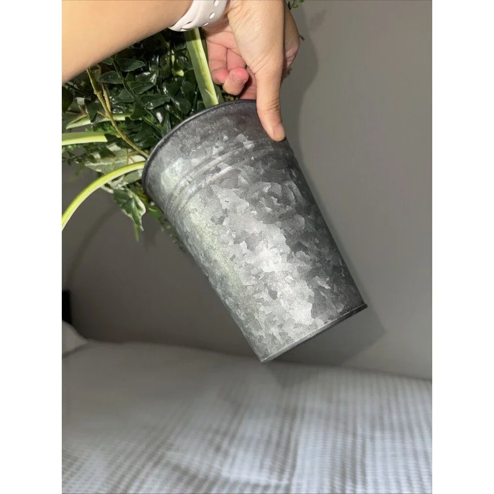 Faux Palm Ivy & Fern Arrangement in Galvanized Tin Bucket – Farmhouse Decor
